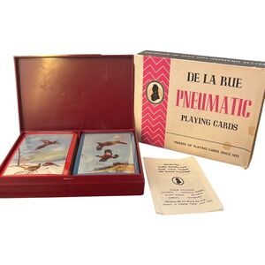 Vintage De La Rue Pneumatic Sealed Playing Cards Pheasant Art Two Decks Red Box